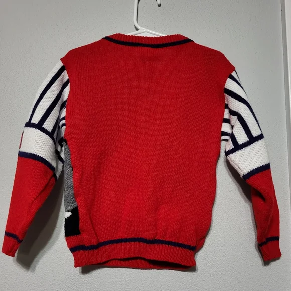Vintage Disney Mickey Mouse Baseball Knit Red Sweater Kid's Size 4/5